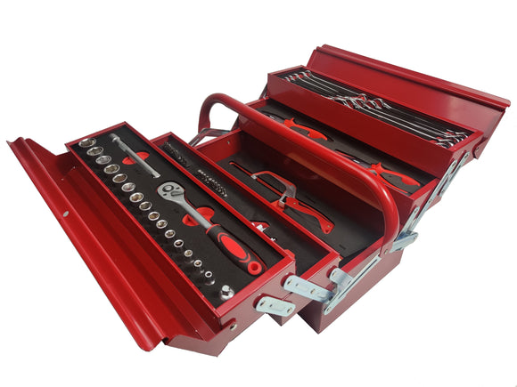 64 Piece 5 Tray Mechanical Tool Set in a Steel Toolbox